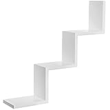 Homme Concept – White Step Shelf, Wall Mount Floating Shelves, Wall Shelves, W Zig Zag Display Storage Organiser Shelving Unit, Bookcase Bookshelf for Living Room Bedroom Bathroom Home Office - Image 1