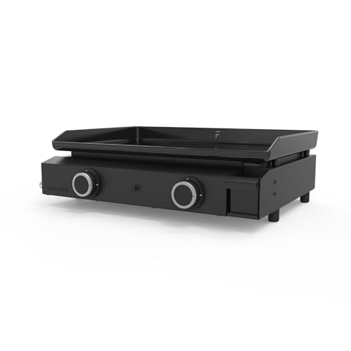 Forge Adour – Plancha Gaz Extérieure 60 cm Acier Noir, Plaque cuisson Fonte Émaillée Anti-adhésive, 2 Brûleurs 5000W, Plancha Gaz Extérieur 8 à 10...