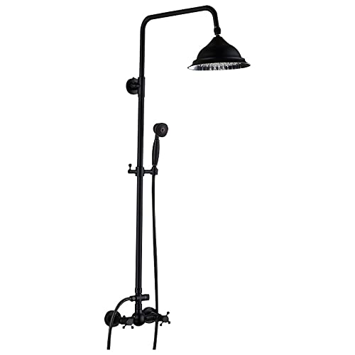 LANNADD Retro Duschsystem, Duschset Regendusche Duschsystem, Duschsystem Thermostat Duschgarnitur, Antik Edelstahl Regendusche Dusch Armatur Retro Duschset Duschsystem - Schwarz