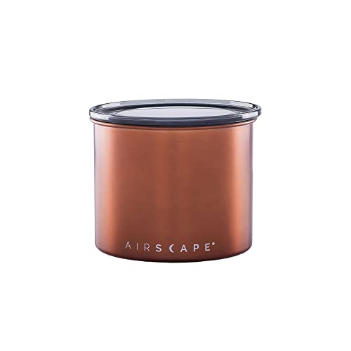Planetary Design Airscape Stainless Steel Coffee Canister | Food Storage Container | US Patented Airtight Lid | Push Out Excess Air Preserve Food Freshness (Small, Brushed Copper)