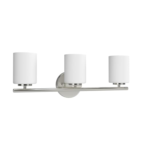 Image of Replay Collection 3-Light Etched White Glass Modern Bath Vanity Light Brushed Nickel