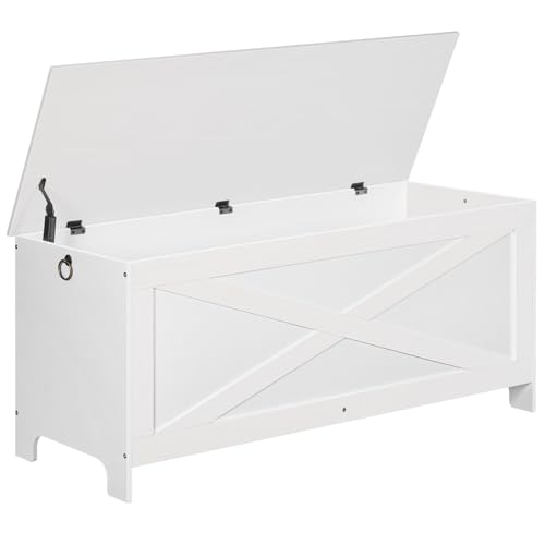 MAHANCRIS Storage Bench, 47.2" Storage Chest with Safety Hinge, Large Toy Organizer Box, Entryway Bench, Bed End Stool for Living Room, Bedroom, Hallway, White SCBW48801