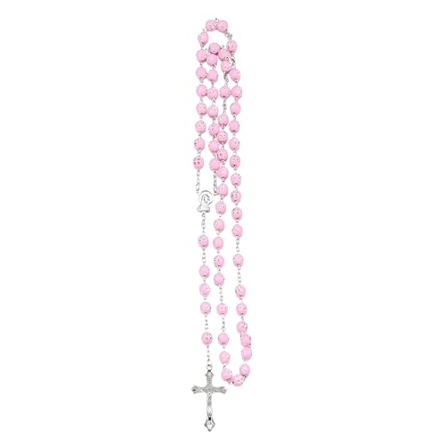 Collier chapelet religieux en argent avec pendentif croix catholique et perles
