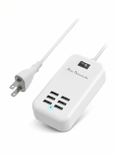 6 Port USB Charging Station, Multi Device USB Charger Hub with ON/Off Power Switch, 5ft Long Cord, Universal Fast Charging Adapter for Cell Phones, Tablets, 5V DC Electronic Devices