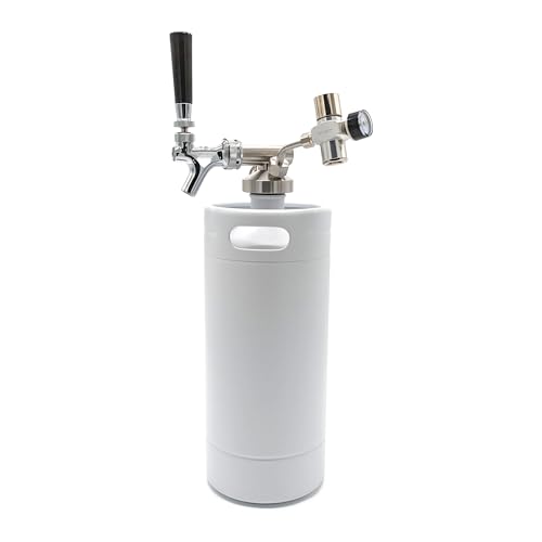 Keg Smiths 128 oz Portable Draft Keg System | CO2 or Nitrogen Regulated | Stainless Steel Keg | 8 Pint | Mini Keg Draft System (White (No Logo))