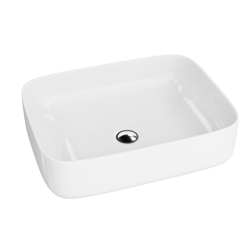 Lavita - Lavello da appoggio modello Galera, in ceramica moderna di alta qualità, senza troppopieno e foro per rubinetto, ideale per il bagno, dimensioni 50,5x40x14 cm, bianco lucido