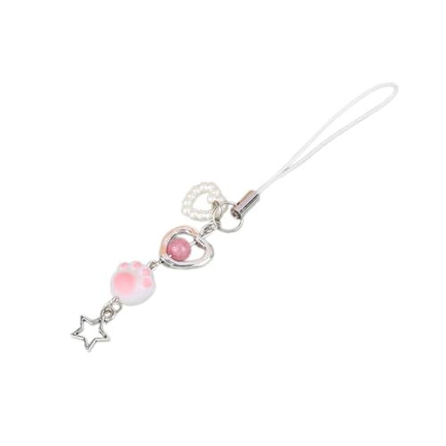 Acrylic Beaded Wallet Cellphone Straps Cat Paw Pendant Keyring Lovely Keychain