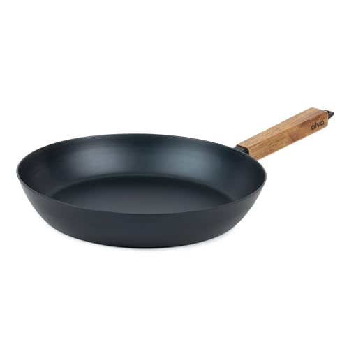 Alva Forest 11" Carbon Steel Frying Pan – Naturally Nonstick Pre-Seasoned Skillet, Acacia Wood Handle, Toxic Free (No PTFE/PFOA), Induction & All-Stovetop Safe, Lightweight & Durable Cookware