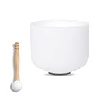 SOUNDELLO 7 inch White A Note Third Eye Chakra Quartz Crystal Singing Bowl, for Healing Mindfulness Meditation Yoga Sound Baths, with Rubber Mallet O-ring