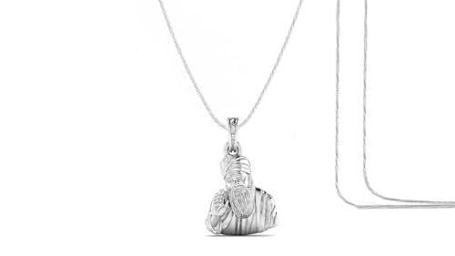 Pendentif Guru Nanak en argent pur avec chaîne en corde de 55 cm pour homme et femme