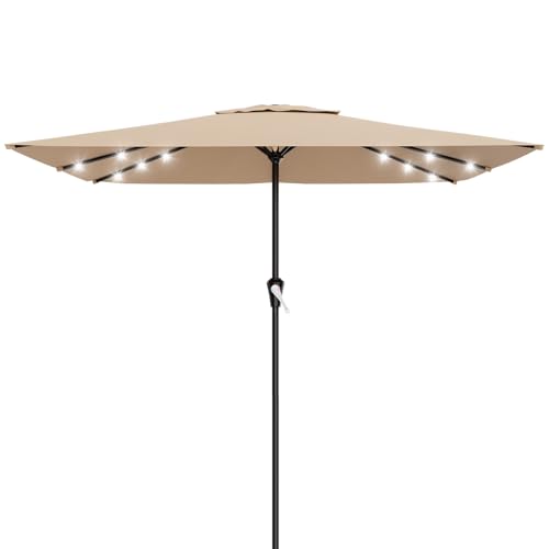 Image of AreShark 8' X 10' Rectangular Patio Umbrella with Solar Lights, Lighted Solar Umbrella with Crank, Outdoor Table Umbrella for Garden, Deck, Backyard, Pool and Beach, Beige