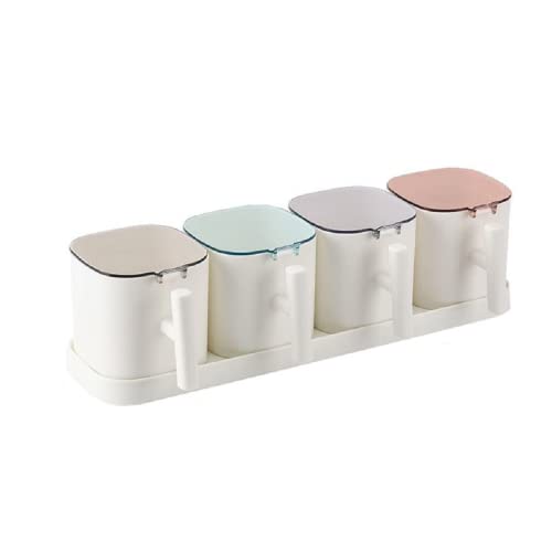 LIMINCJIG (4 pieces) Seasoning box set contains 4 spoons, kitchen seasoning and spice containers, each seasoning box has a lid including a base (White), 31 x 11 x 9CM/ 12.2 x 4.33 x 3.54inches