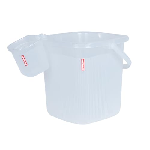 Image of MODWARE Plastic Bucket with Mug Set, 20L Transparent Bucket with 1 Litre Mug, Durable Lightweight Bathroom Set (White, 20L)