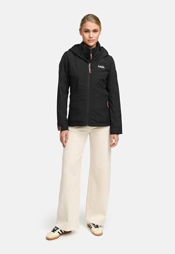 MARIKOO leicht gefütterte Damen Übergangsjacke kurze Sommerjacke mit kuscheligem Fleece-Innenfutter und großer Kapuze Erdbeere Black2 Gr. S