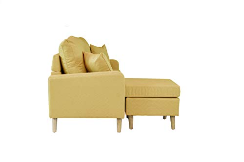 Divano Roma Furniture Middle Century Modern Linen Fabric Small Space Sectional Sofa with Reversible Chaise (Yellow) - Thumbnail 6