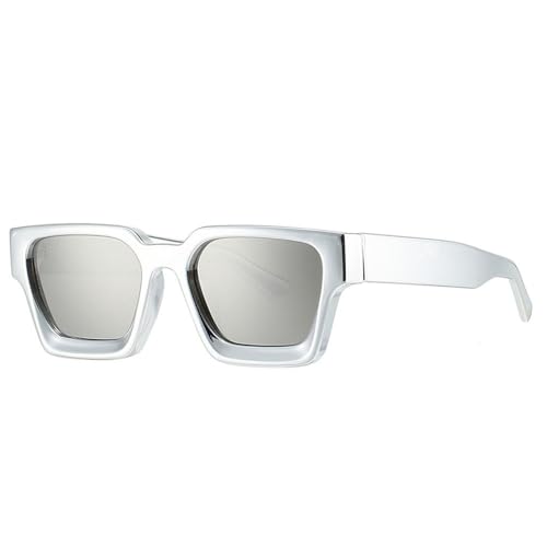 Lunettes de soleil UV400 à grande monture punk effet miroir argenté haut de gamme