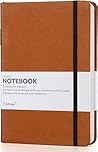Indeme A5 Notebook - Classic notebook A5 with Faux Leather Cover, Lined, Thick Journal Notebook with 192 Pages, Brown, 8.4 x 5.7 inch, Pen Holder, Bookmark, Back Pocket, Banded