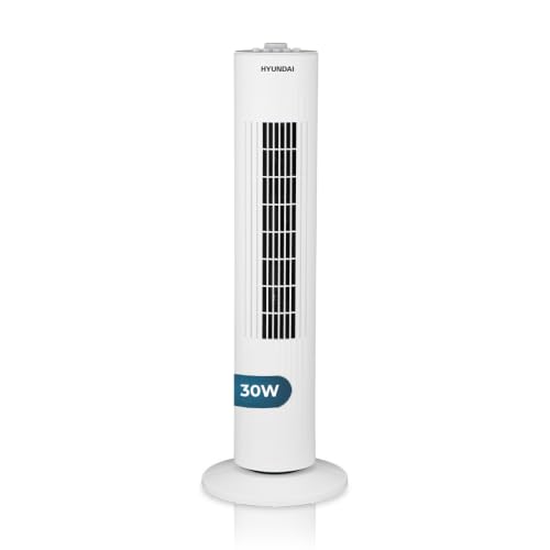 Hyundai Ventilador de Torre Blanco HVT302800O. 3 Velocidades, Tamaño 28', Temporizador, Oscilante, Manual, Cobertura 19 m2