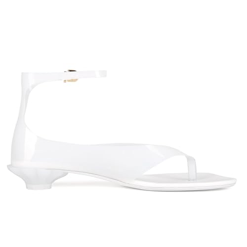 Image of Women's Flip Flop Kitten Heels - Jelly Thong Heeled Sandals with Clear Strap, Transparent Low Heel Mules, Stylish Thong Kitten Heels for Summer, Casual Dress Sandals
