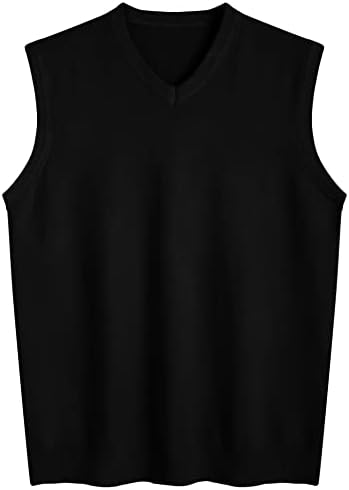 Amussiar Men's Casual Sweater Vest V-Neck Solid Knitted Vest Slim fit Lightweight Sweater Vest Top Black