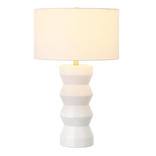 Carlin 28" Tall Ceramic Table Lamp with Fabric Shade in Matte White/White by Henn&Hart - Image 5