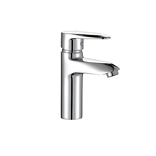 Robinet lavabo monotrou en cuivre avec mitigeur eau chaude et froide argent