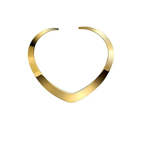 High Polished Stainless Steel Necklace, Love Choker Heart Shape Women Statement Jewelry (Gold)