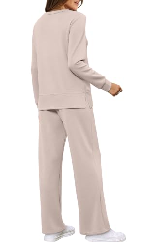 Image of WIHOLL Women's 2 Piece Lounge Sets Sweatshirt Casual Travel Outfits Fashion Wide Leg Tracksuit Cozy Sweatsuits