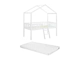 lit mi hauteur cabane blanc Lit cabane mi-hauteur 90 x 190 cm - Structure : Pin - Coloris : Blanc - Dims : L197,5 x P120 x H204 cm + Matelas - Un nid d’aventure pour votre enfant avec le lit cabane NALENY !