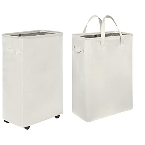 Chrislley 45L Slim Laundry Hamper with Wheels Narrow Rolling Laundry Basket Narrow Laundry Basket with Handle(Beige) Cover