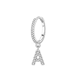 Stfery Pendientes de aro de oro blanco de 9 quilates para mujer, oro real, con letra A, con moissanita, AU375 para ella