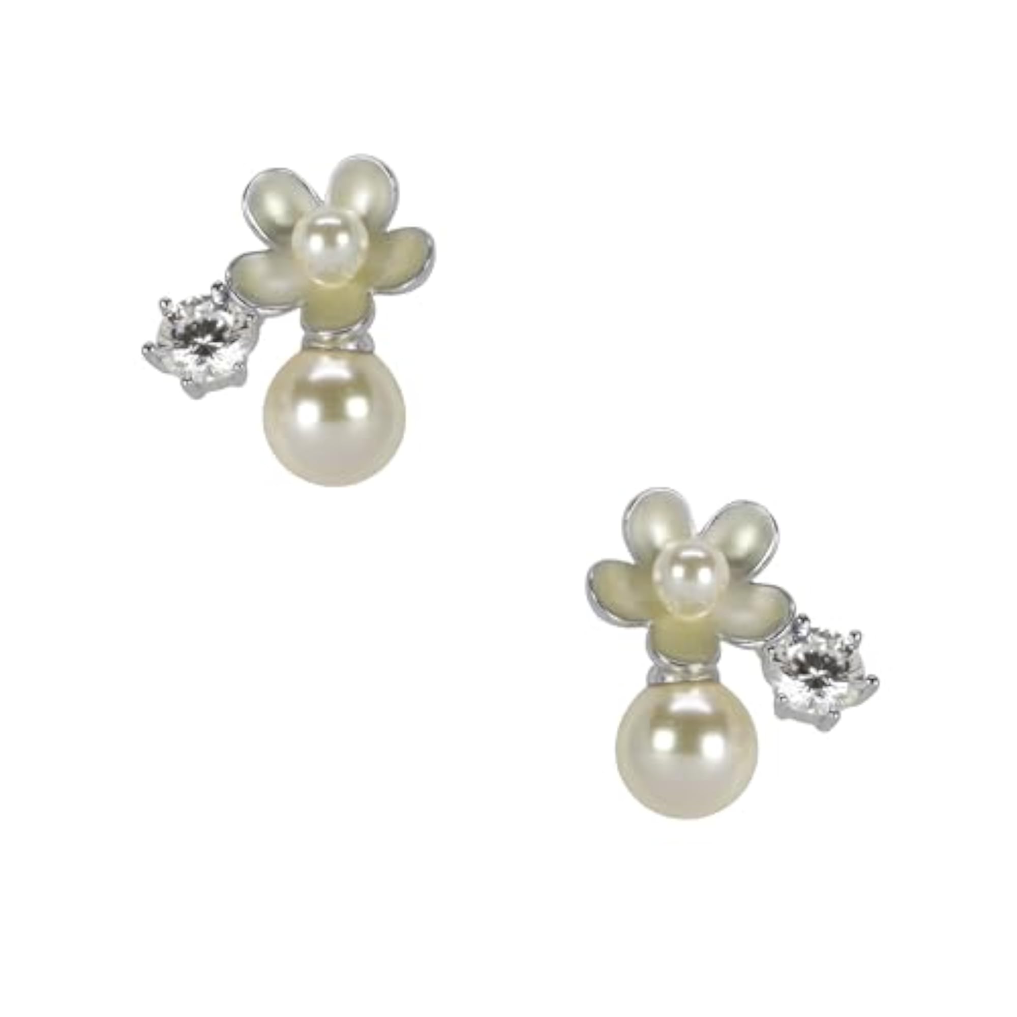 Women's Versatile Pearl & Flower Cluster Studs, 925 Silver