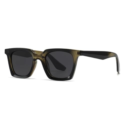 HFVURJ Gafas de sol para mujer, protección UV400, montura de lentes transparentes, estilo moderno (verde oliva y negro).