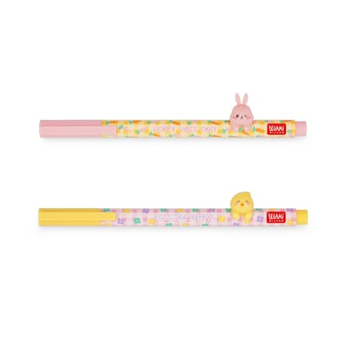 Legami – Set mit 2 Gelstiften Lovely Friends, Hoppy Easter, limitierte Auflage, abnehmbares und wiederverwendbares Deko-Tierchen, rollt nicht weg, rosa und violette Tinte