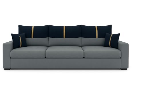 Image of Premium Luster 5 Seater Fabric 3+2 Sofa Set for Living Room | with Velvet Fabric | 3 Year Warranty in Dark Blue & Light Grey Color