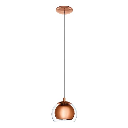 Eglo Suspension luminaire Rocamar, lustre suspendu en métal aspect cuivre et verre transparent, lampe de salon et de salle à manger, douille E27