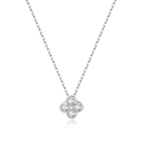 SLUYNZ Solid 925 Sterling Silver Small Clover Choker Necklace for Women Teens CZ Clover Pendant Necklace