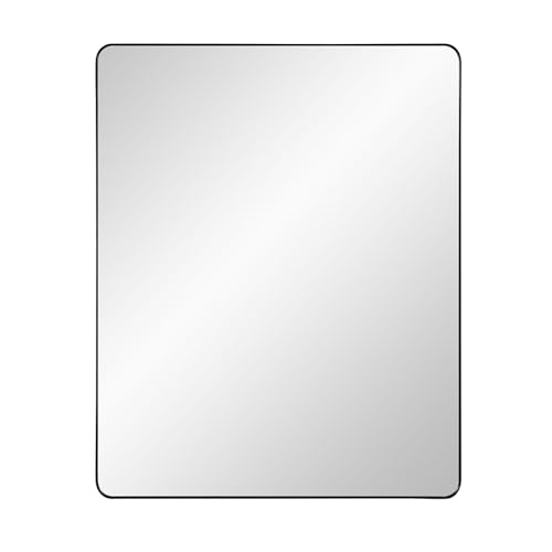 Image of IDYLLOR Black Bathroom Mirror Medicine Cabinet with Round Corner Framed Door 24 x 30 inch, Recessed or Surface Mount, with Adjustable Glass Shelves