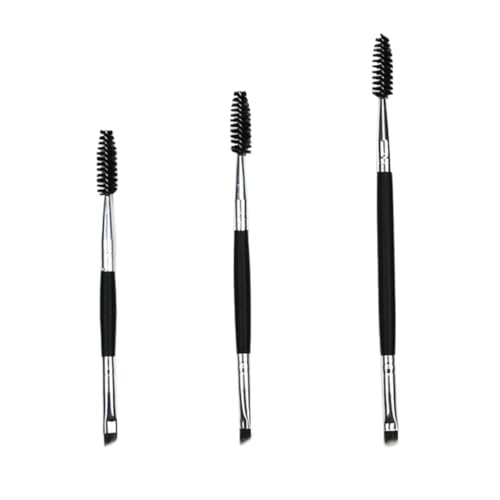 SHERCHPRY 3Pcs Professional Eyebrow and Eyelash Brush Dual Ended Makeup Brush with Wooden Handle Includes Spiral Eyelash Comb and Eyebrow Brush for Women Black