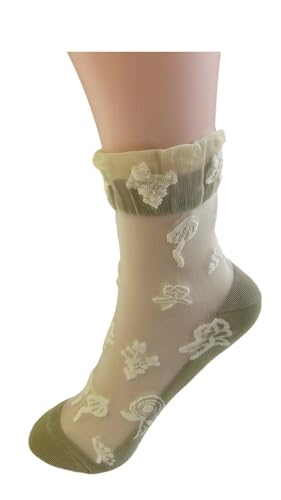 5 Pairs Women‘s Ruffled Ankle Sheer Socks Floral Embroidery Mesh Sheer Socks Cotton Sole3