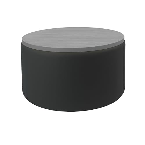 Factory Direct Partners FDP Pro Series Upholstered 30" Round Ottoman, 18" Height Collaborative Commercial Furniture for Hotel Lobby, Office, Restaurant, Waiting Room -Black/Cosmic Strandz