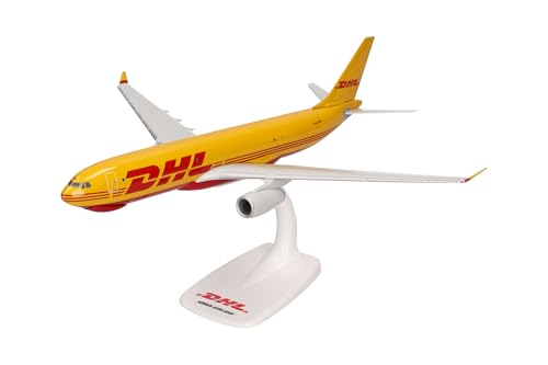 Herpa Snap-Fit Modellflugzeug Airbus A330-200F DHL Aviation (European Air Transport) Miniatur im Maßstab 1:200, Sammlerstück, Modell mit Standfuß, Kunststoff, Gelb, Rot