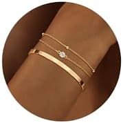 Moodear Dainty 14K Gold Plated Stack Bracelet Set for Women - Trendy Adjustable Satellite Cuff Bangle Chain Bracelet Pack Layered Jewelry Gift