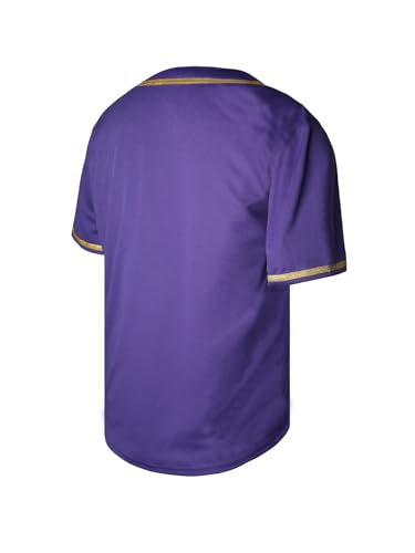 Camiseta de béisbol básica para hombre, botones, manga corta, uniforme deportivo, estilo hipster hip hop (Púrpura-cinta dorada-L) miniatura 3