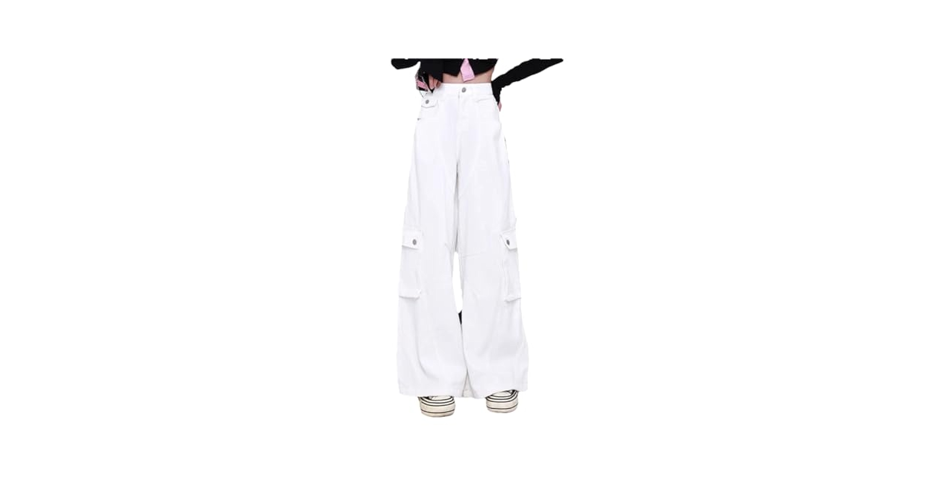 White Cargo Jeans for Women High Waisted Wide Leg Pants Full