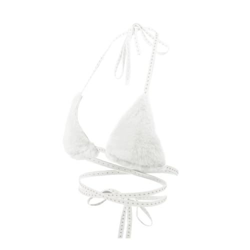 Women Furry Bra Top Deep V Sexy Strappy Halter Crop Top Bikini Backless Crop Tank Top Rave Party Dance Hot Clubwear3