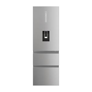Haier 3D 60 Series 5 Freestanding Fridge Freezer with Water Dispenser, 3 Doors, Total No Frost, E Class, 357L Total Capacity, hOn App, AI & Wi-Fi Connected, Silver, 60x67x185 cm – HTW5618EWMG