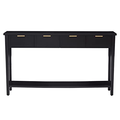 Kinsuite Long Sofa Table with 4 Drawers - Modern Black Console Table with 1 Bottom Shelf, 60 inch Wood Hallway Table Entryway Table for Living Room Bedroom Kitchen Kinsuite Long Sofa Table with 4 Drawers - Modern Black Console Table with 1 Bottom Shelf, 60 inch Wood Hallway Table Entryway Table for Living Room Bedroom Kitchen