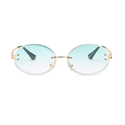 Image of LASPOR Retro Oval Sunglasses for Women Men Fashion Vintage Gold Metal Frameless Rimless Glasses Tinted Lens UV400 Protection