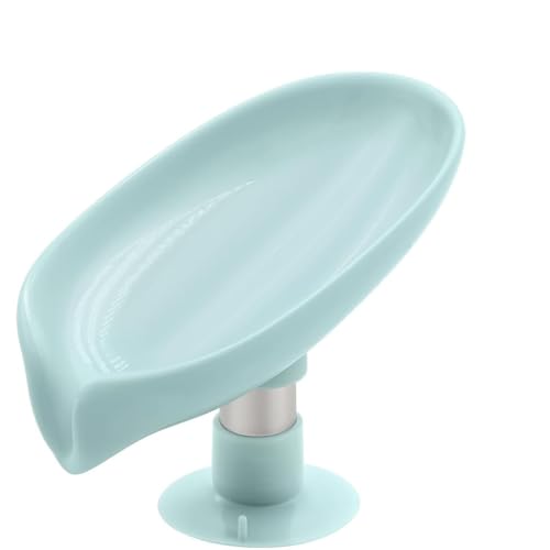 Image of Self-Draining Soap Dish (Set of 6) - Modern Leaf Design with Drainage Holes, Leak-Proof & Durable Plastic for Bathroom or Kitchen Sink, Easy to Clean (Blue)